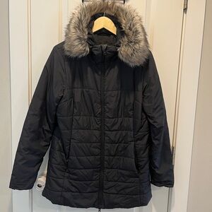 The North Face Black Gotham Faux Fur Hooded Parka Jacket Coat Large Worn 1x